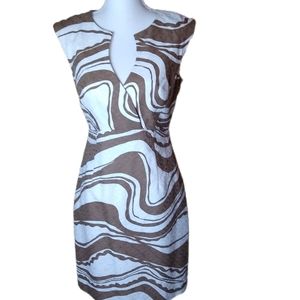 Trina Turk Los Angeles Dress Sz 4 Brown White Marbled Print Textured Fabric EUC